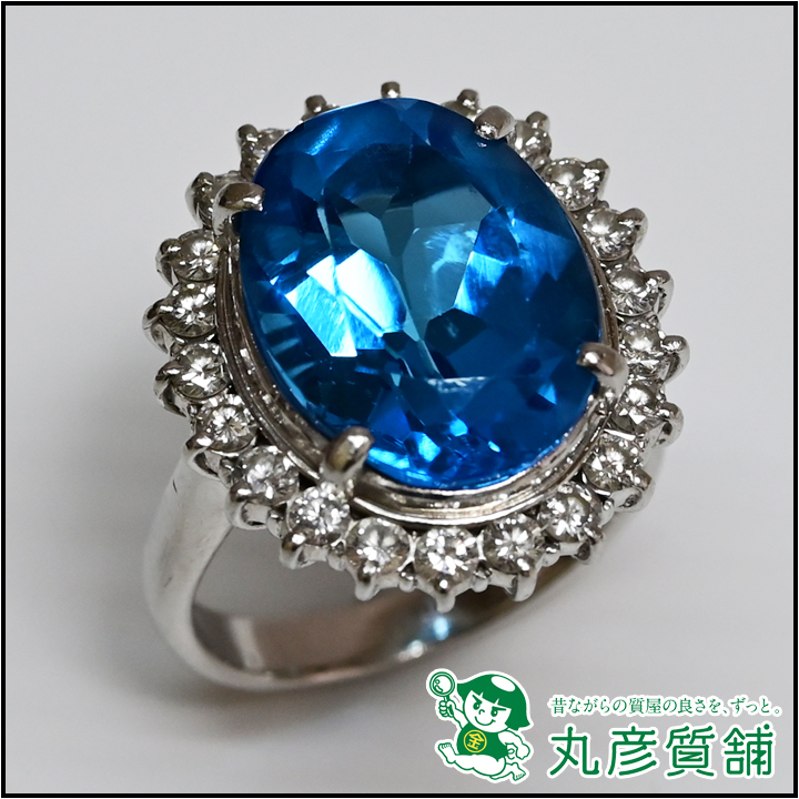 指輪　Pt900　ブルートパーズ11.2ct　ダイヤモンド1.0ct　13-2